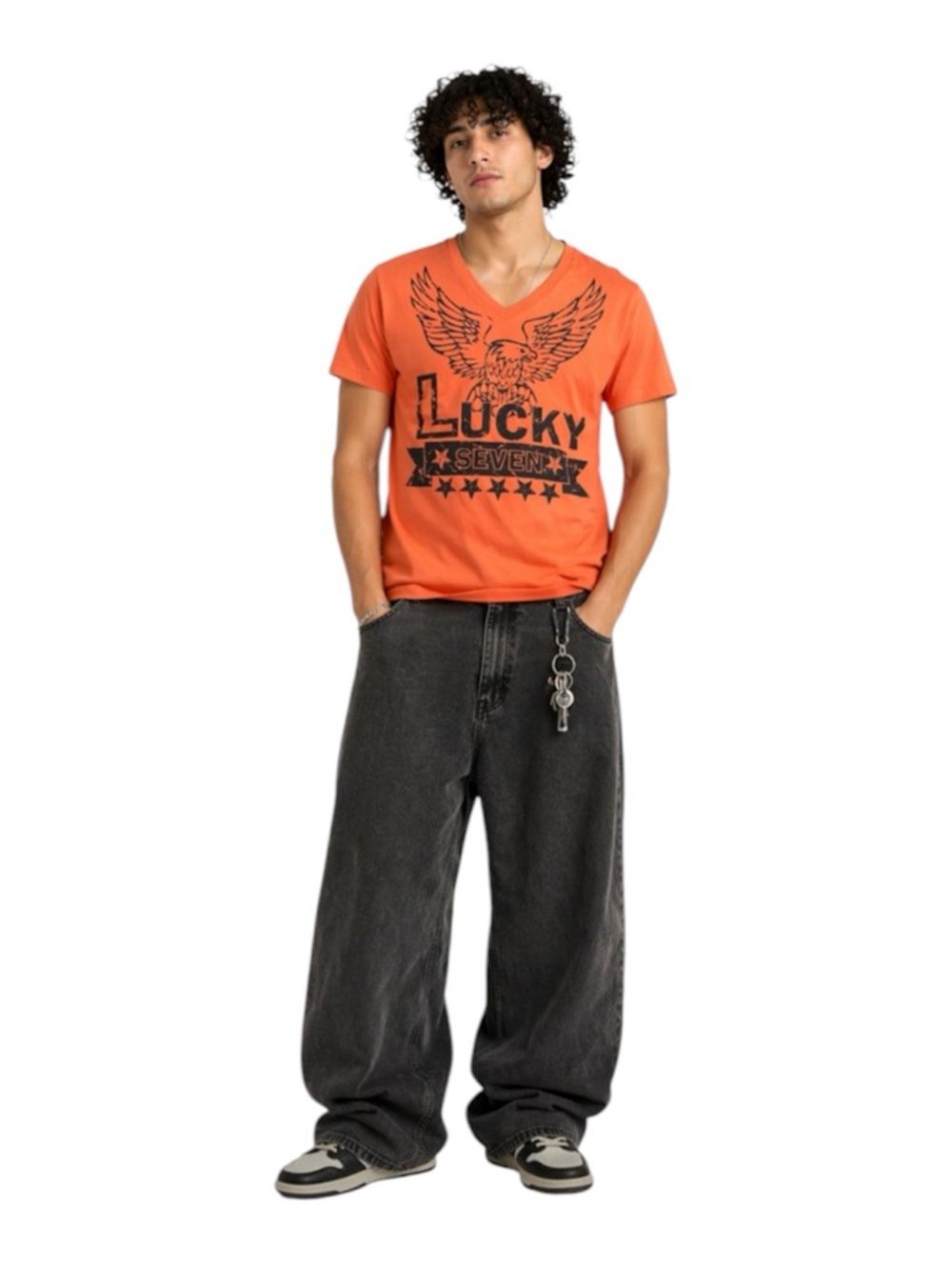 Vintage Y2K Men’s Streetwear Lucky 7 Graphic Small T-shirt 🧡✨
